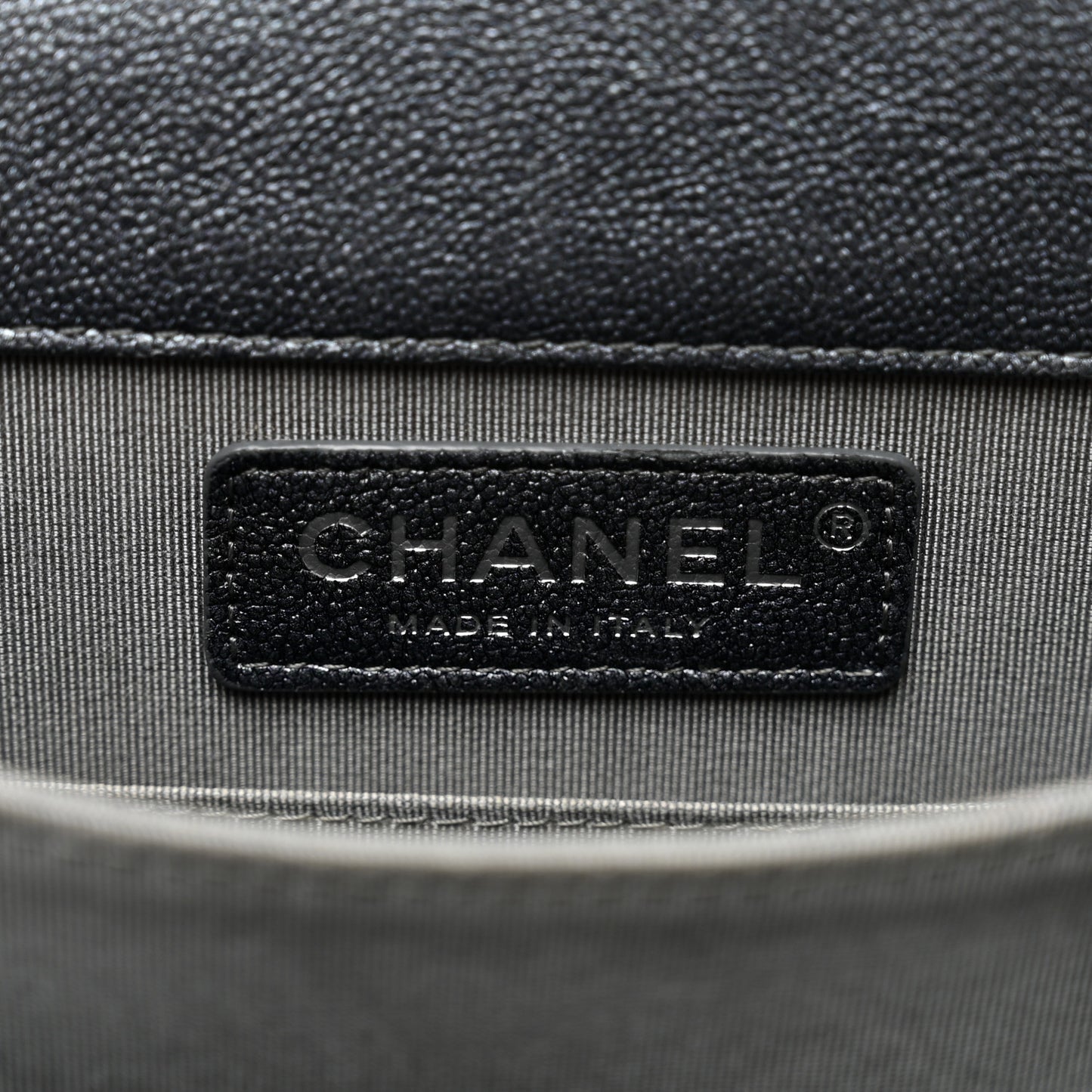 Iridescent Caviar Quilted North South Boy Flap Grey