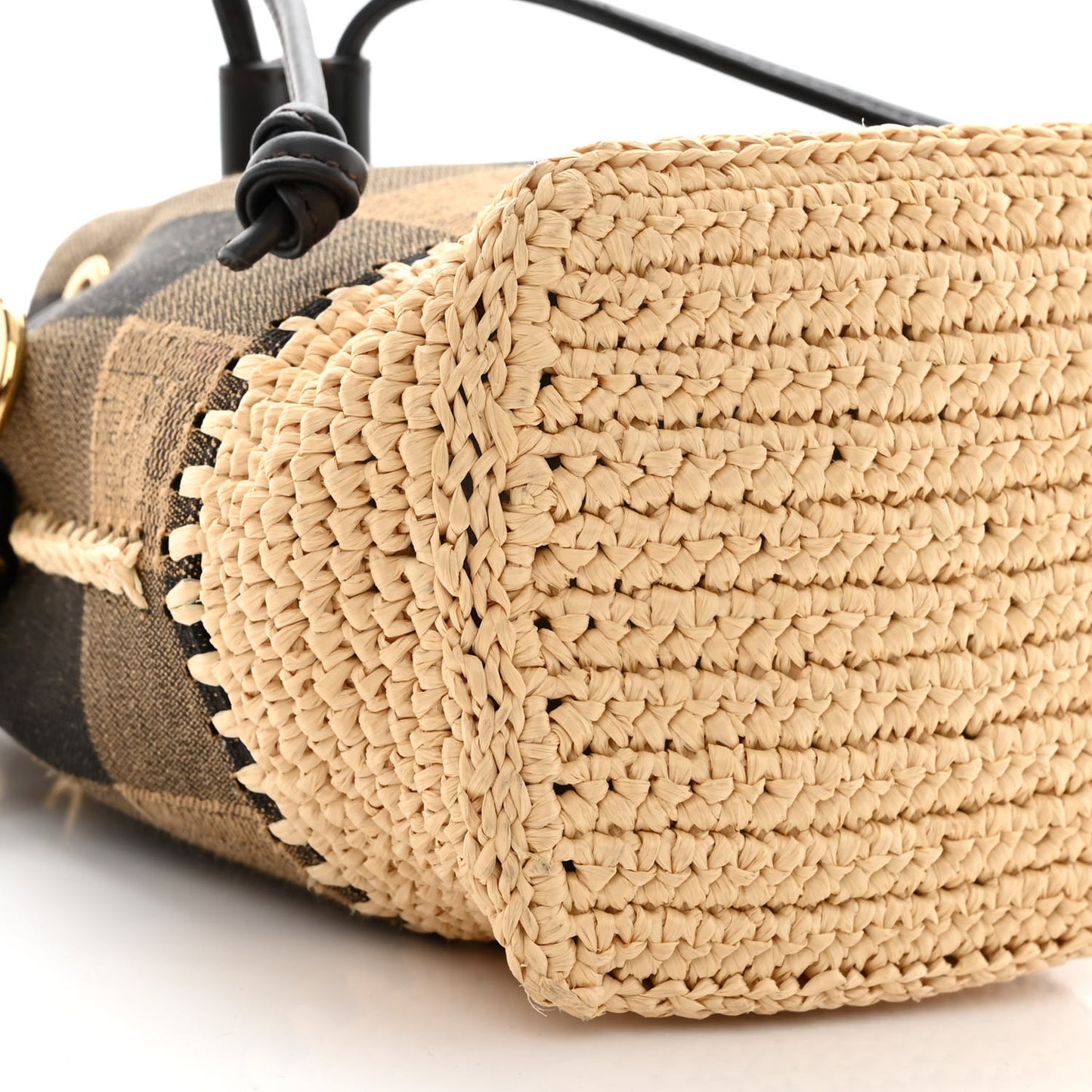 Fabric Jacquard Raffia Straw Pequin Gingham Woven Mini Mon Tresor Bucket Bag Beige Black Natural