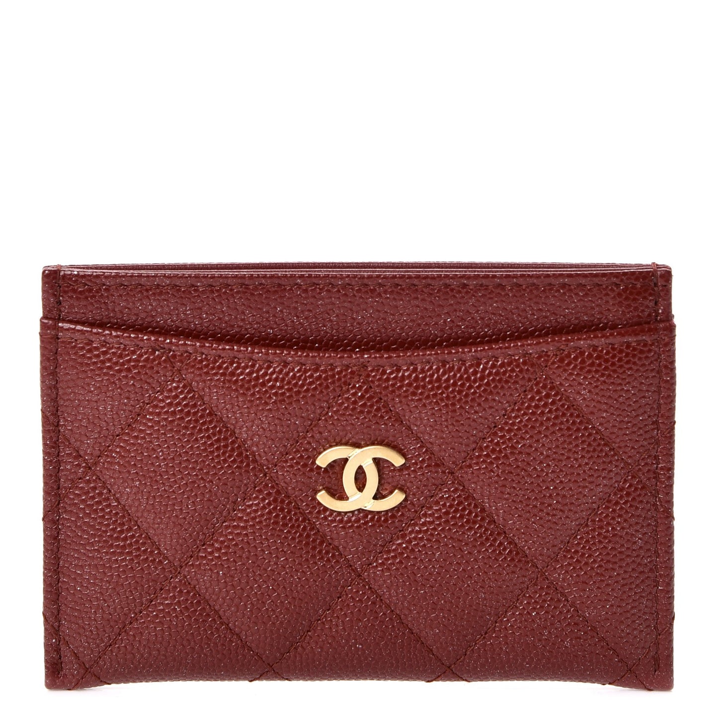 Caviar Quilted Card Holder Burgundy