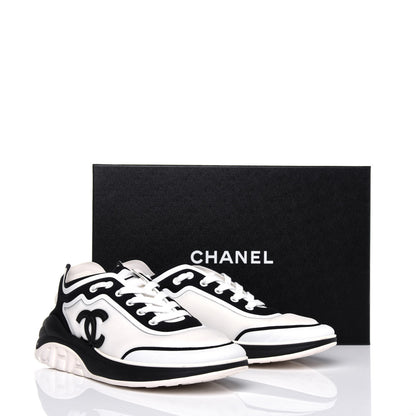 Chanel Lycra Womens CC Sneakers 39 White Black 10 of 10