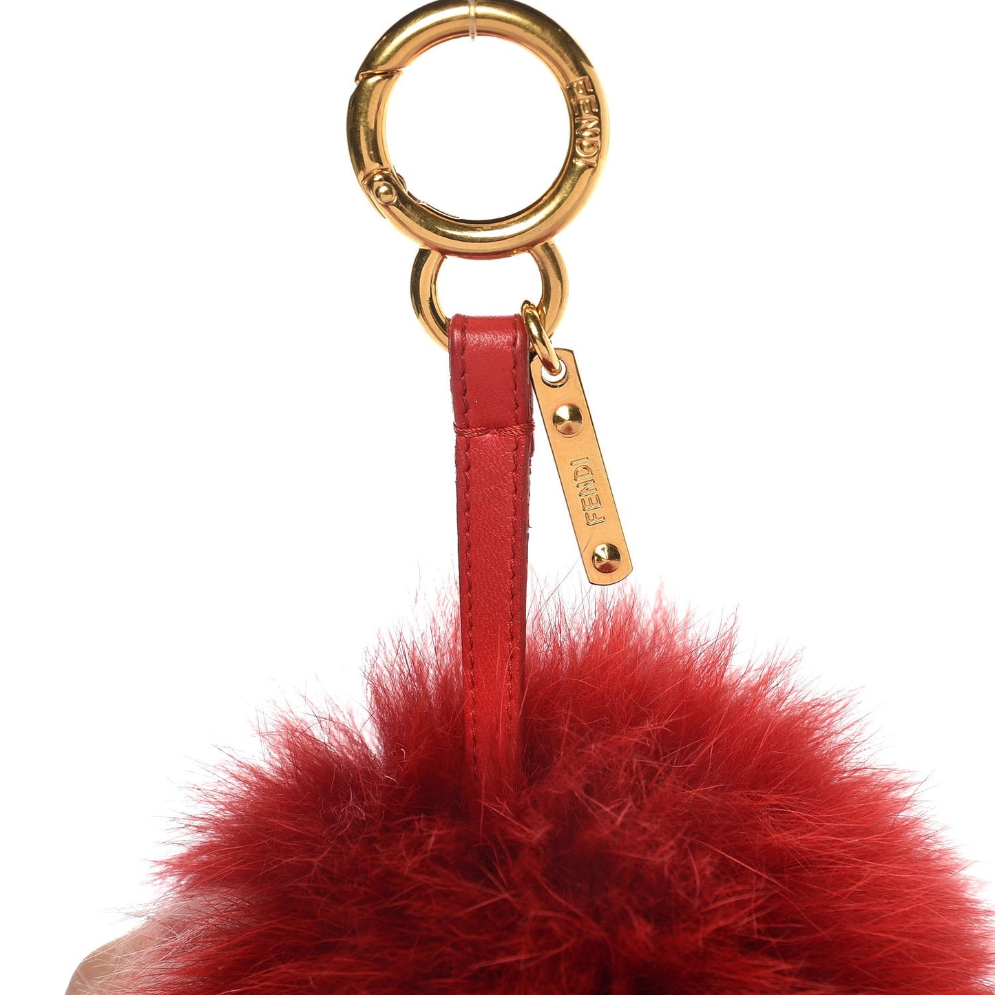 Fox Fur Shiny Nappa Heart Pom Pom Bag Charm Rosso Rosa