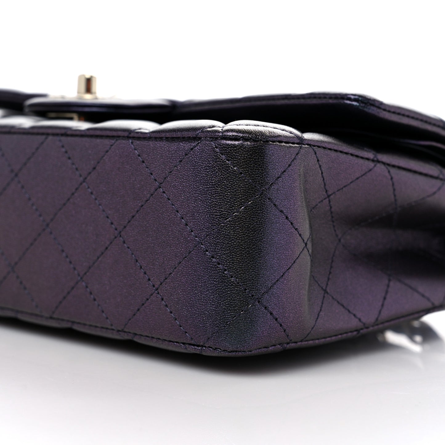 Iridescent Lambskin Quilted Medium Double Flap Black