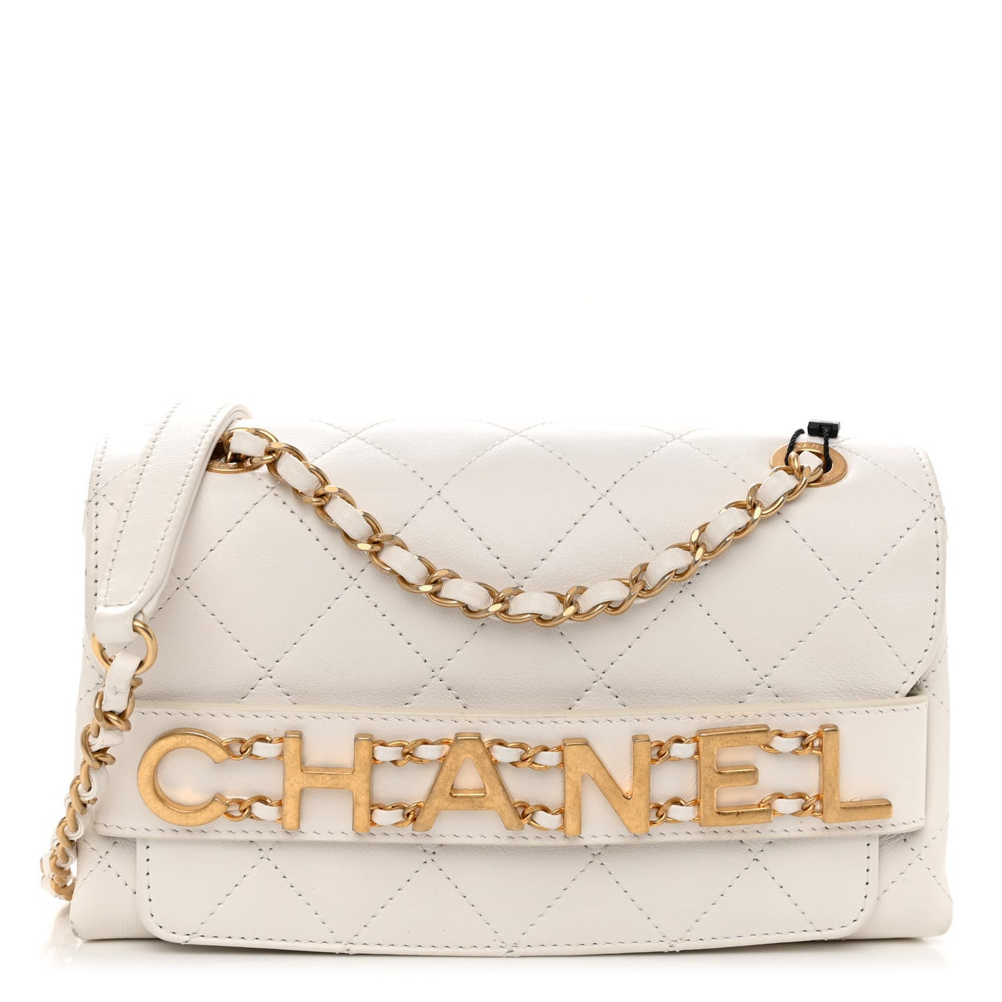 Calfskin Quilted Small Enchained Flap White