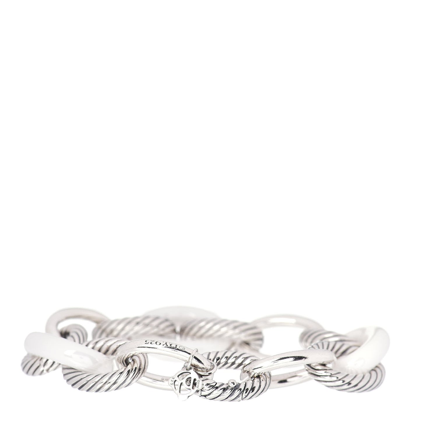 Sterling Silver White Ceramic 17mm Extra Large Oval Link Bracelet
