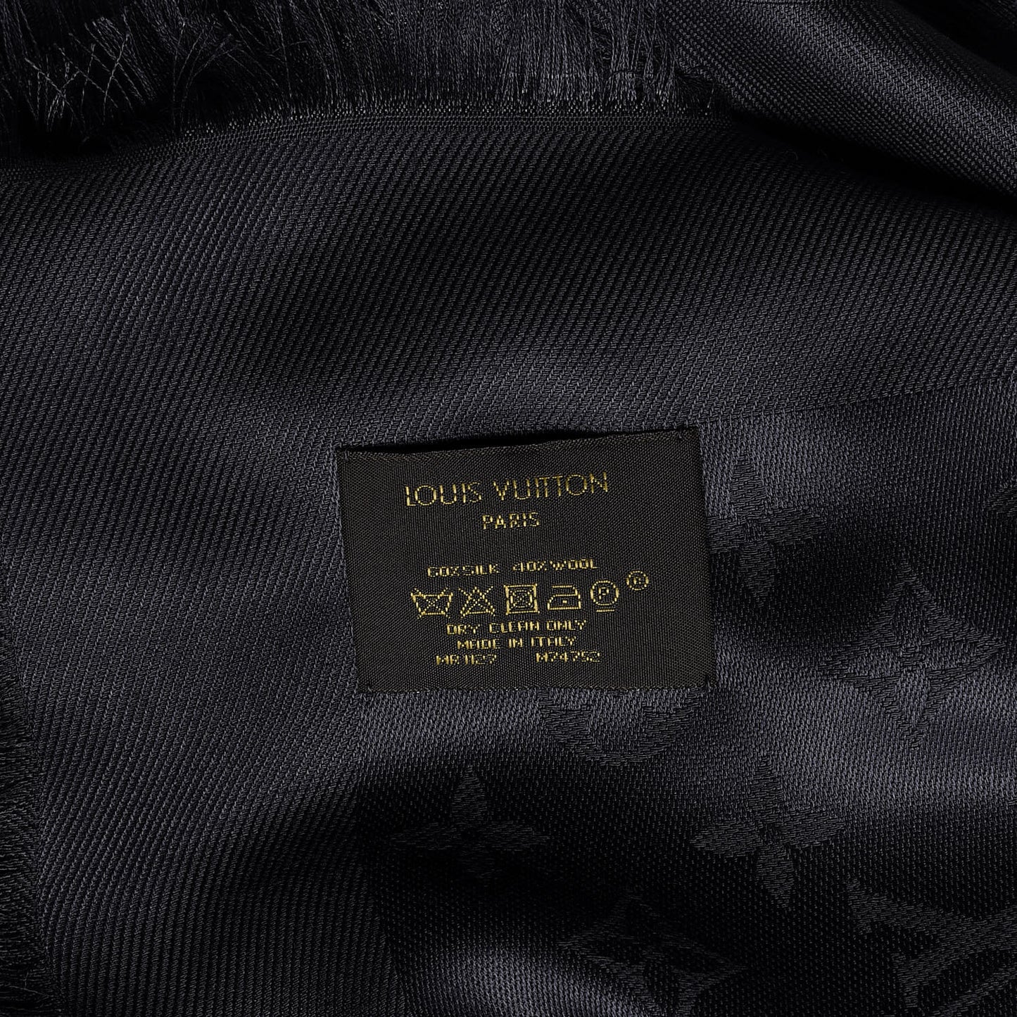 Silk Wool Monogram Shawl Charcoal Grey