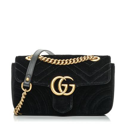 Gucci Velvet Matelasse Mini GG Marmont Shoulder Bag Black 1 of 7