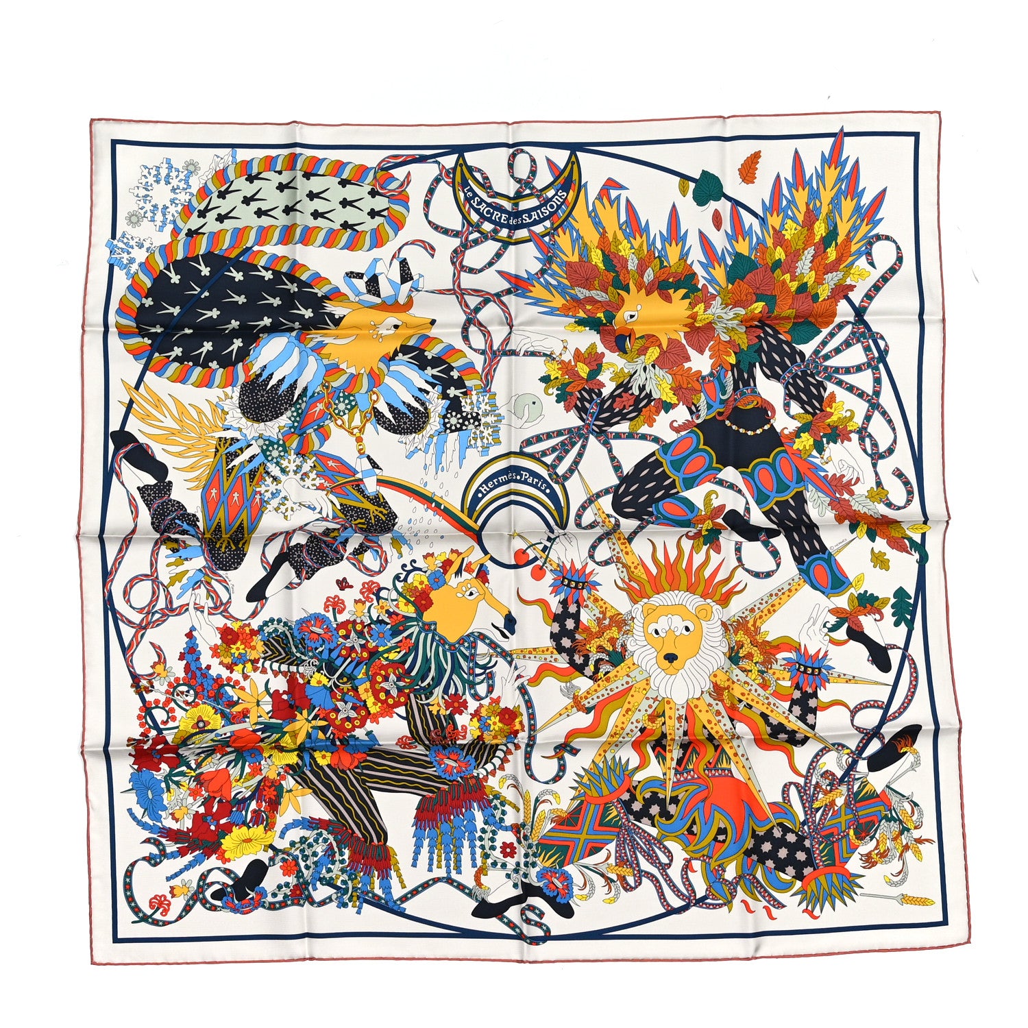 Hermes Silk Le Sacre Des Saisons Scarf 90 Craie Jaune Soleil 1 of 5