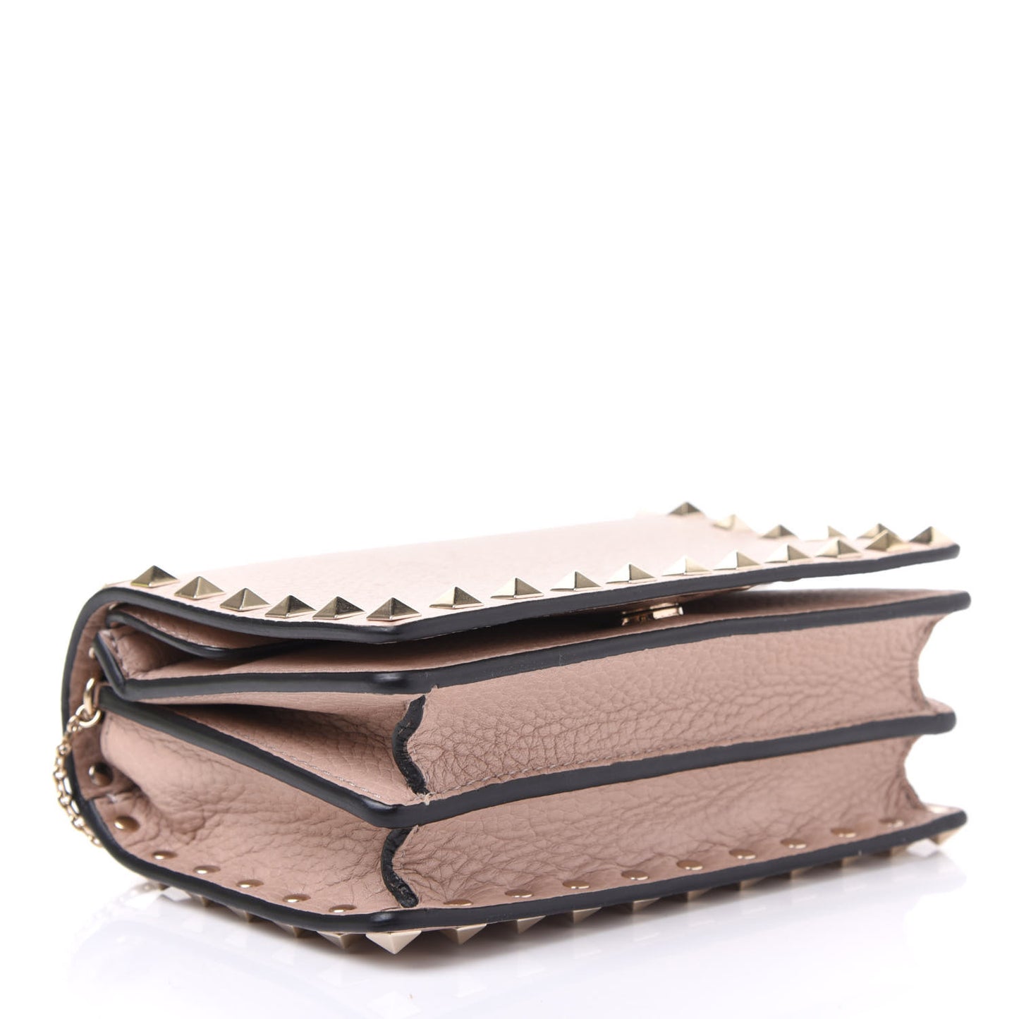 Pebbled Calfskin Rockstud Wallet on Chain Poudre
