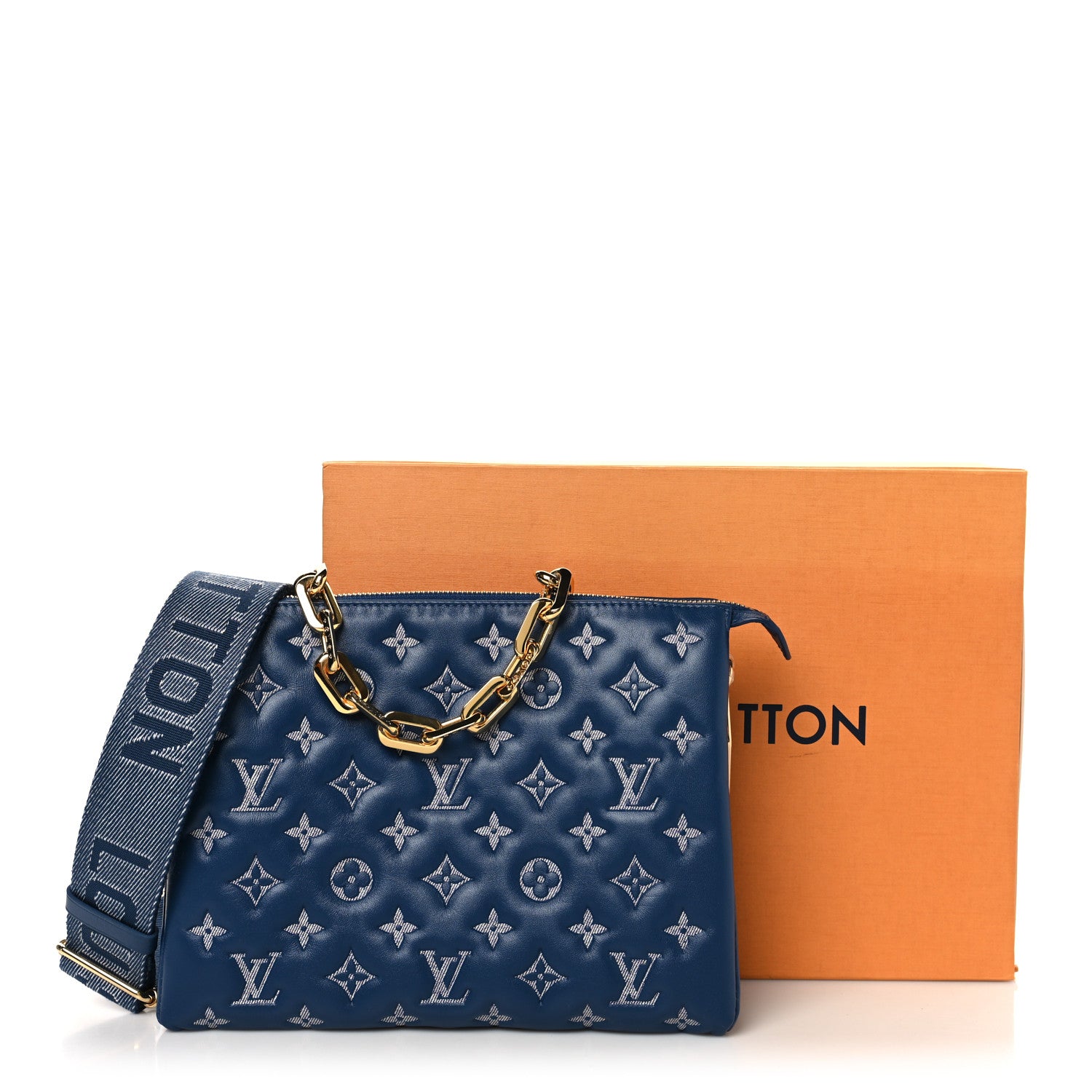 Louis Vuitton Lambskin Embossed Monogram Coussin PM Denim Blue