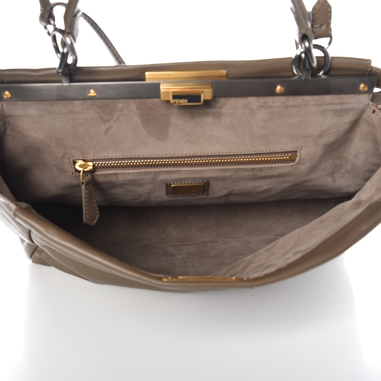Fendi Vitello Suede Large Peekaboo Iconic Satchel Nocciola Black 6 of 8