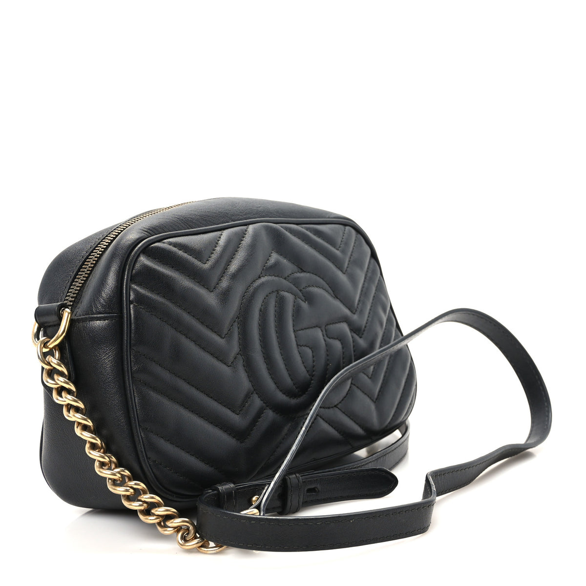 Calfskin Matelasse Small GG Marmont Chain Shoulder Bag Black