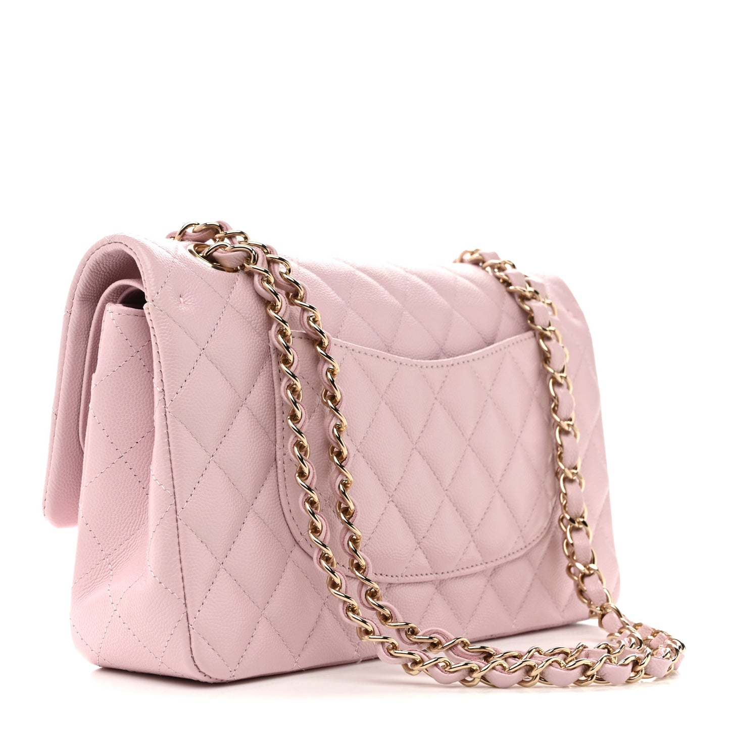 Caviar Quilted Medium Double Flap Light Pink