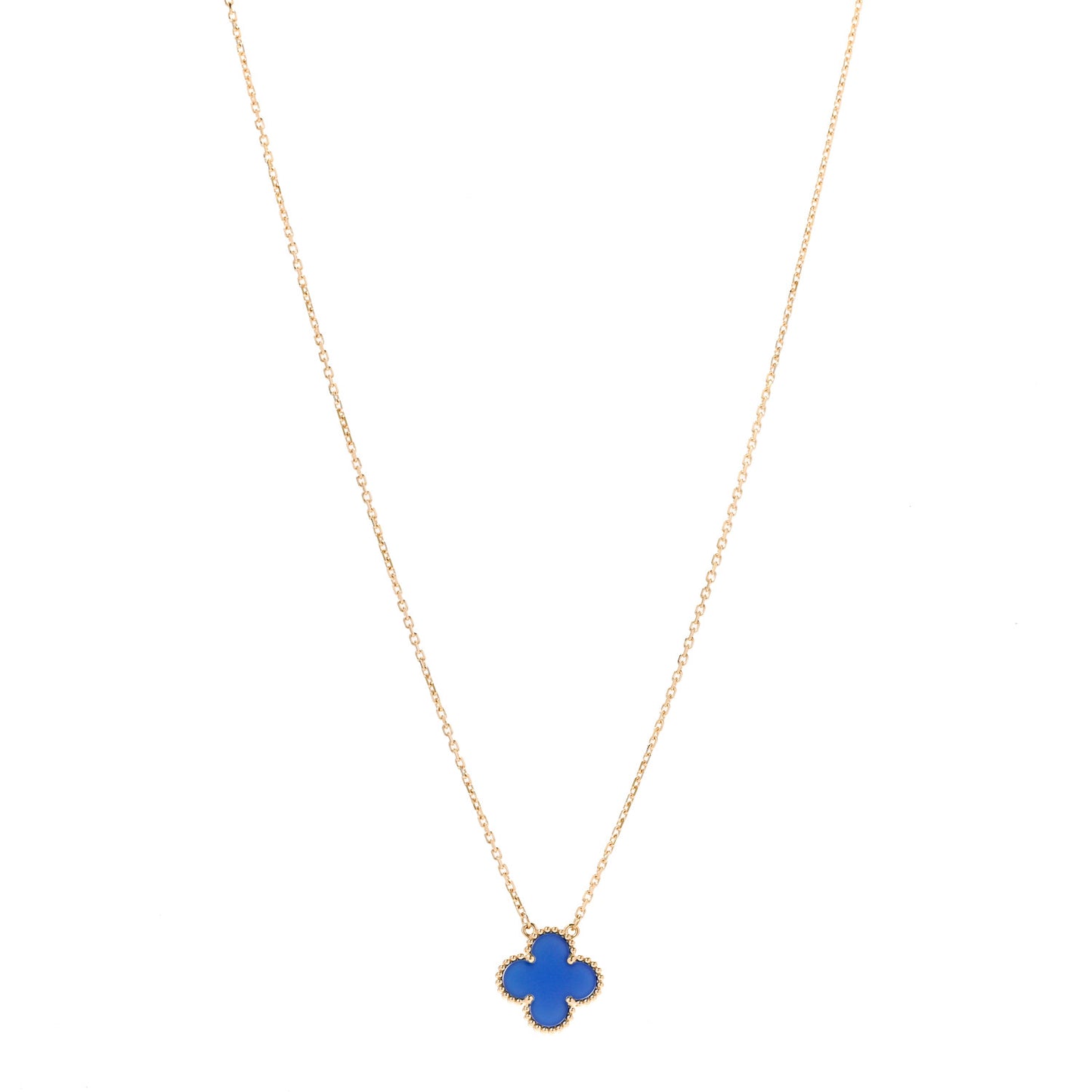 18K Yellow Gold Blue Agate Vintage Alhambra Pendant Necklace