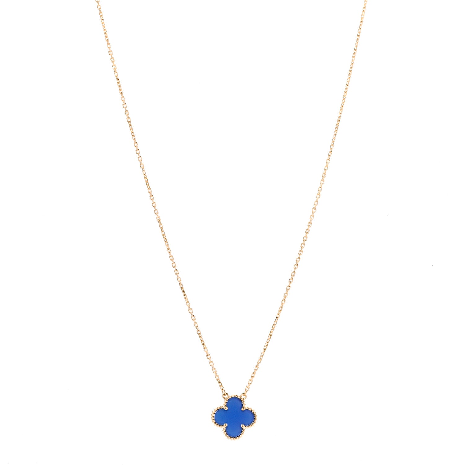 Van Cleef & Arpels 18K Yellow Gold Blue Agate Vintage Alhambra Pendant Necklace 1 of 6