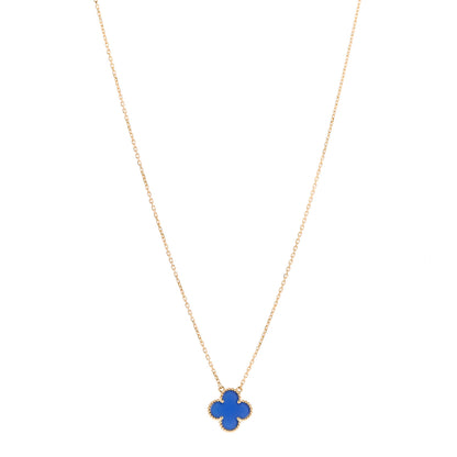 Van Cleef & Arpels 18K Yellow Gold Blue Agate Vintage Alhambra Pendant Necklace 1 of 6
