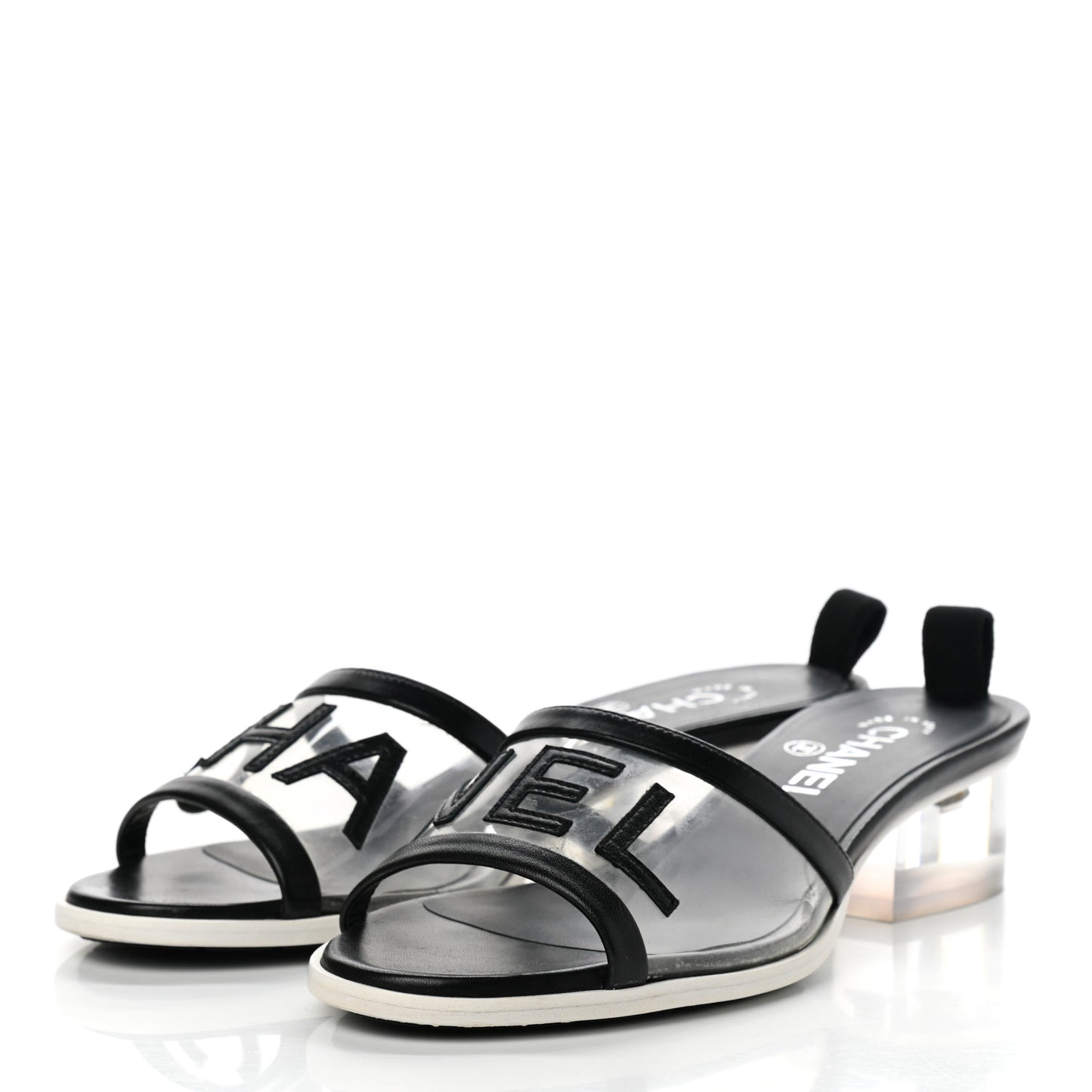 Lambskin PVC Logo Mule 37 Transparent Black White