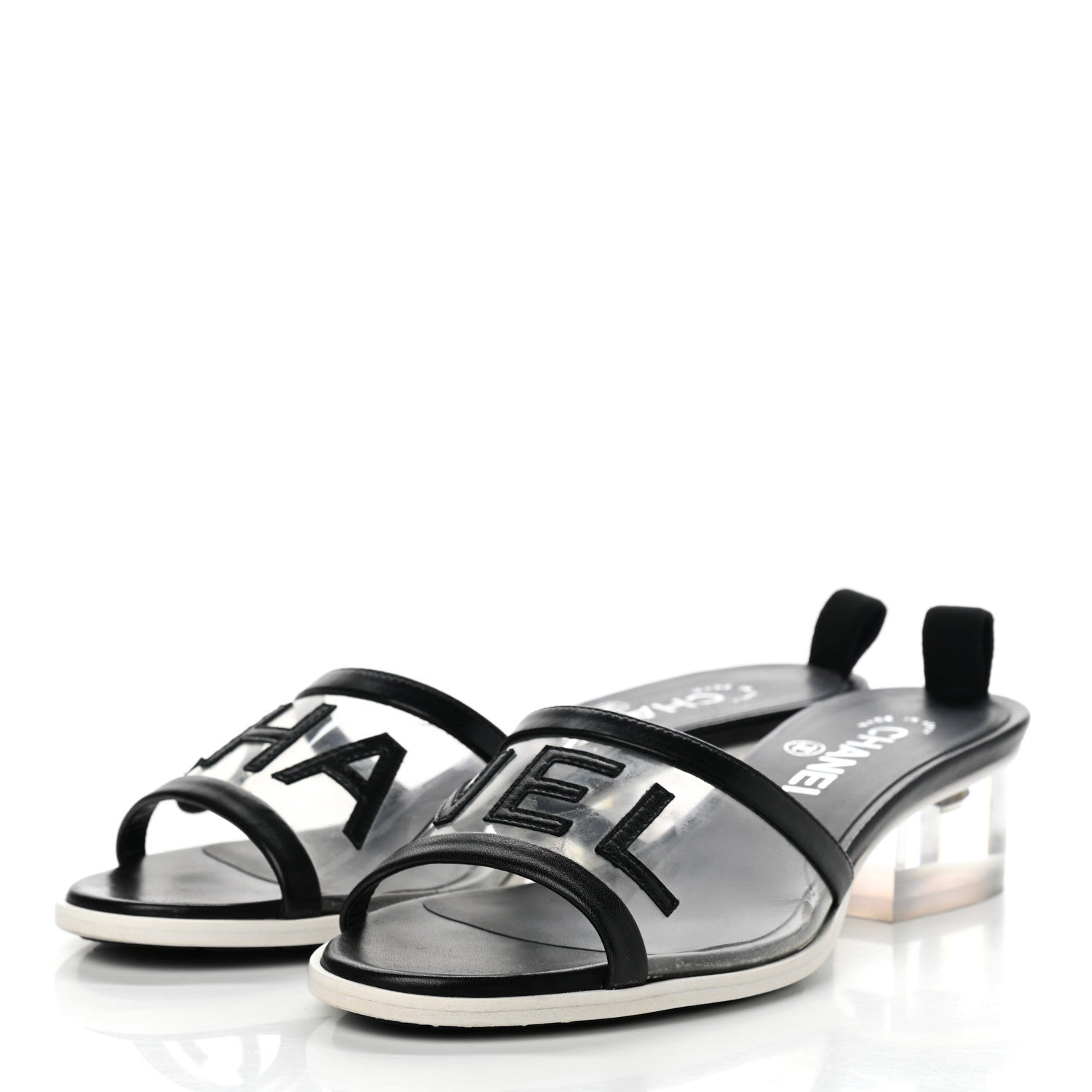 Chanel Lambskin PVC Logo Mule 37 Transparent Black White 3 of 7