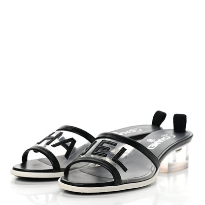 Chanel Lambskin PVC Logo Mule 37 Transparent Black White 3 of 7