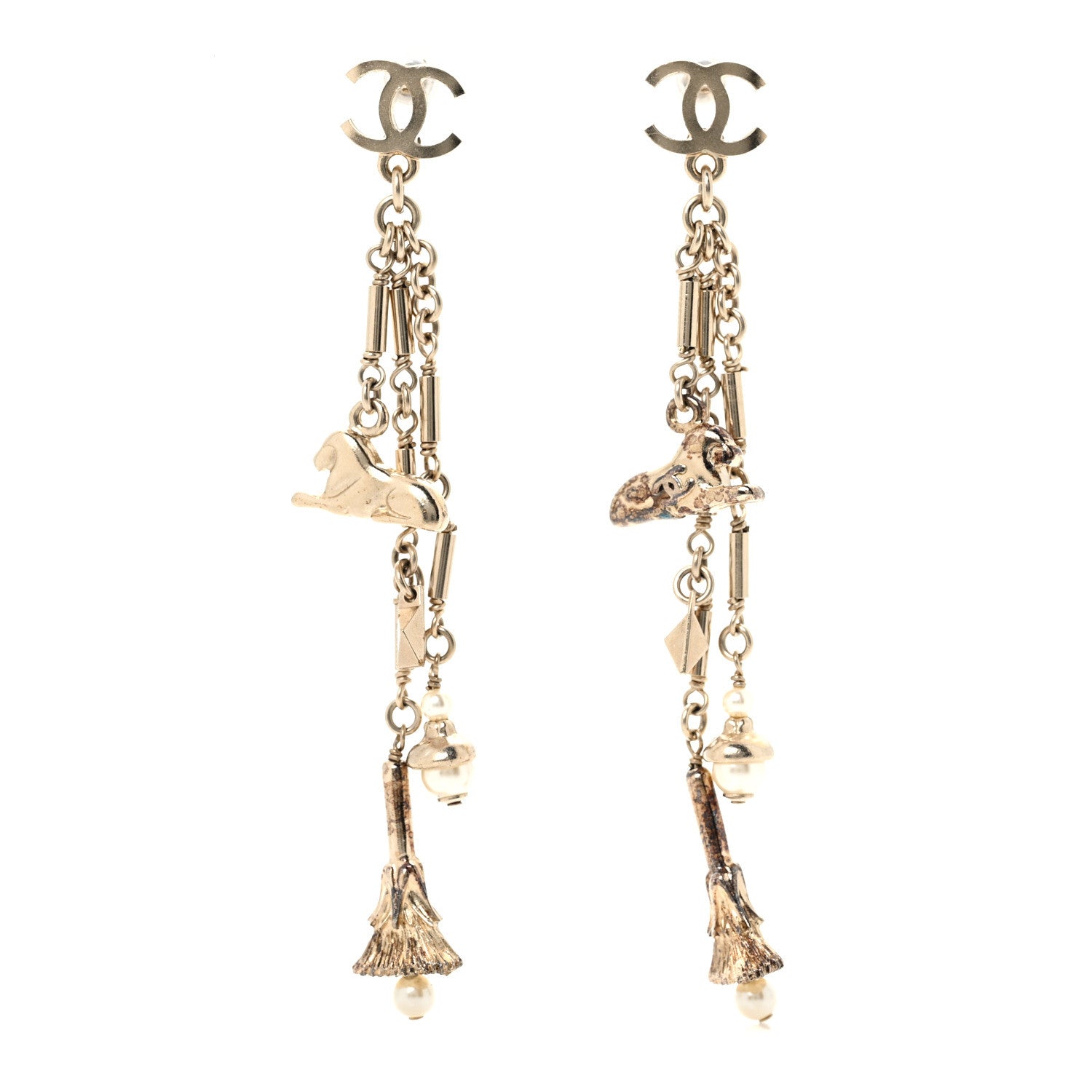 Chanel Pearl CC Egypt Drop Earrings Gold 1 of 5
