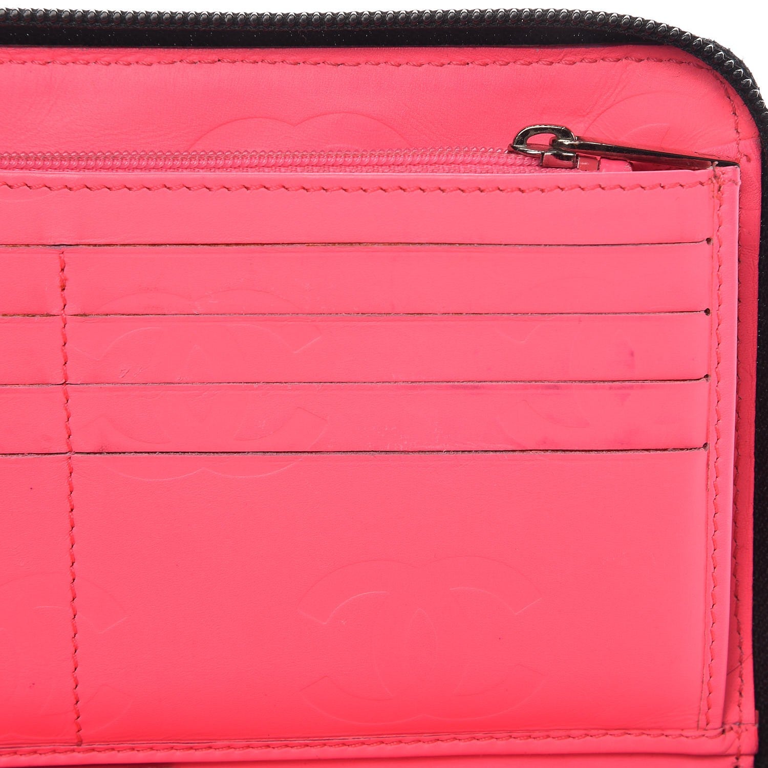 Chanel Calfskin Cambon Zip Around Organizer Wallet Black White 12 of 14