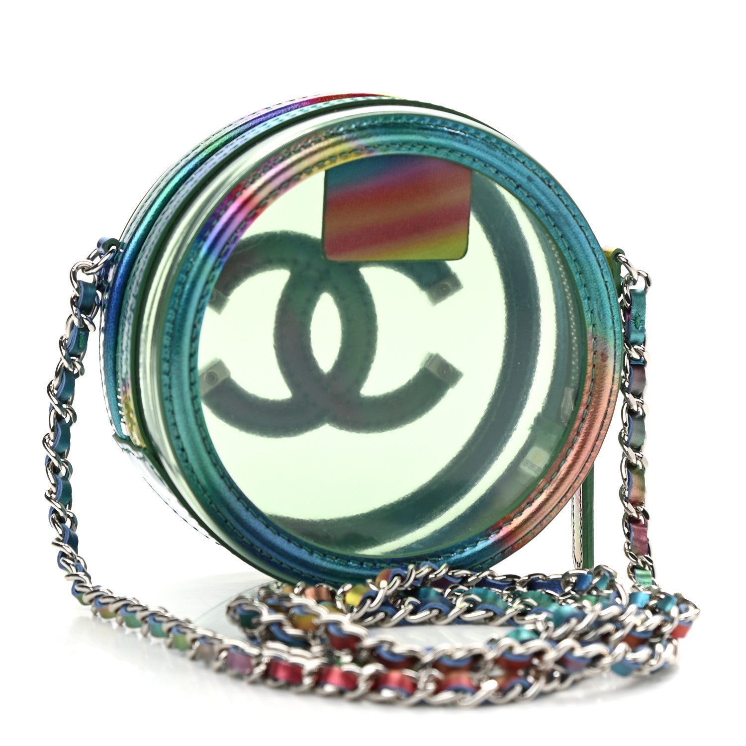 Chanel PVC Calfskin Lambskin Quilted Round Filigree Clutch With Chain Green 3 of 10