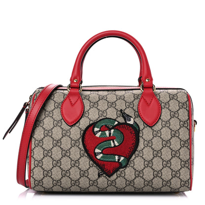 Gucci GG Supreme Monogram Kingsnake Heart Embroidered Small Boston Red 1 of 12