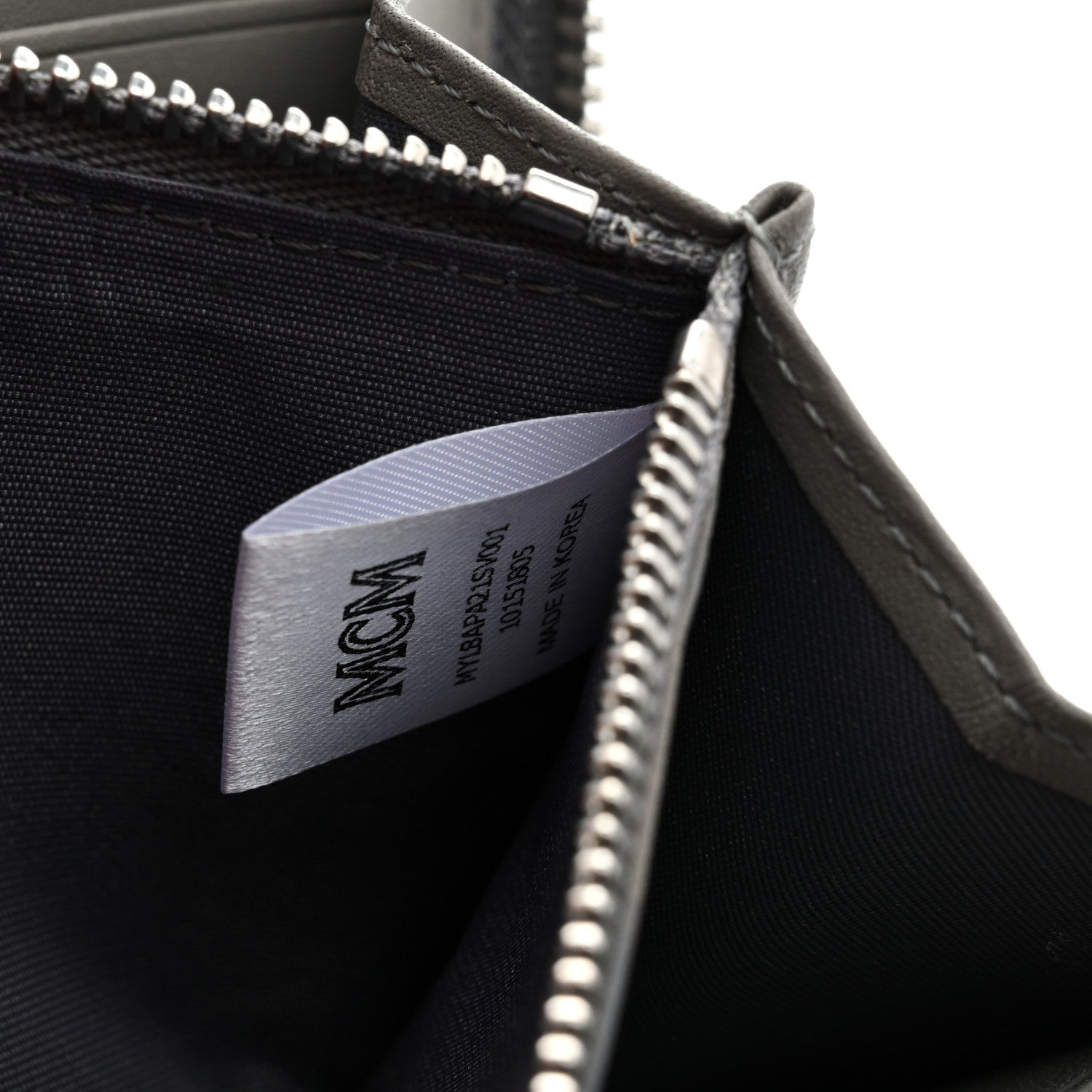 MCM Metallic Monogram Patent Large Zip Around Wallet Silver