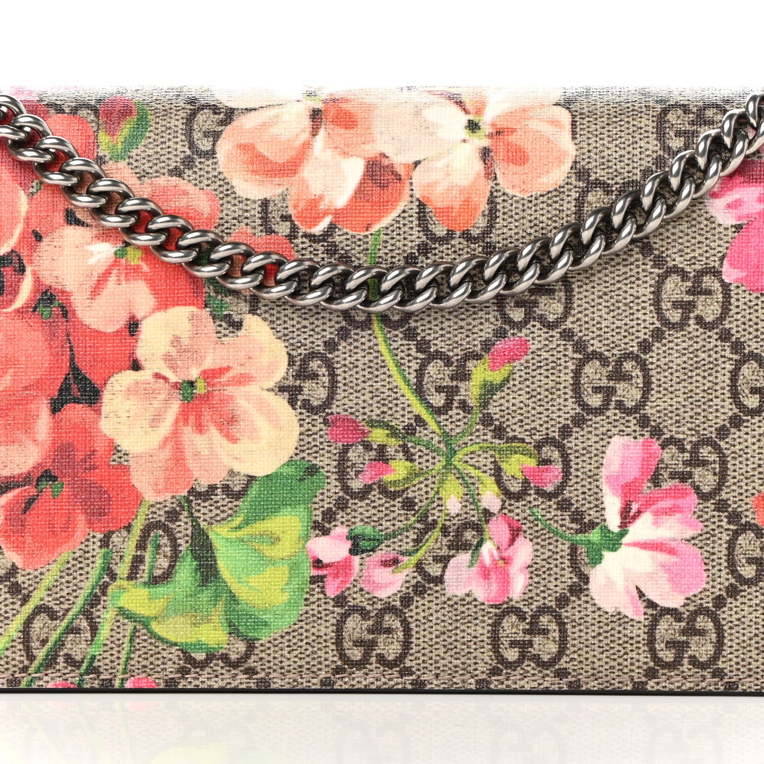 Gucci GG Supreme Monogram Blooms Chain Wallet Beige Multicolor Dry Rose 8 of 12