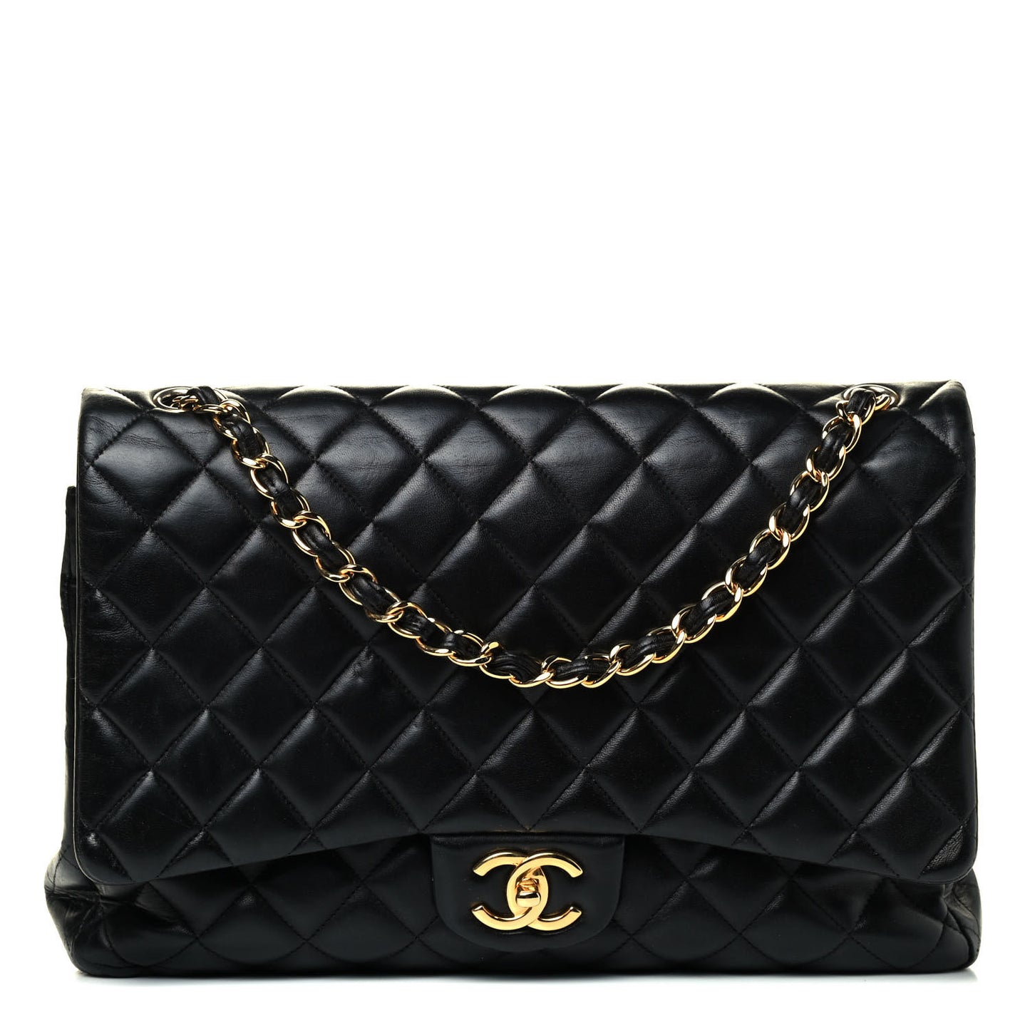 Lambskin Quilted Maxi Double Flap Black