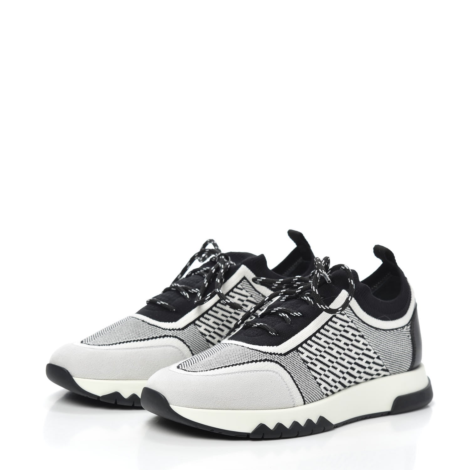 Hermes Knit Bi-Color Womens Addict Sneakers 37 Black White 3 of 7