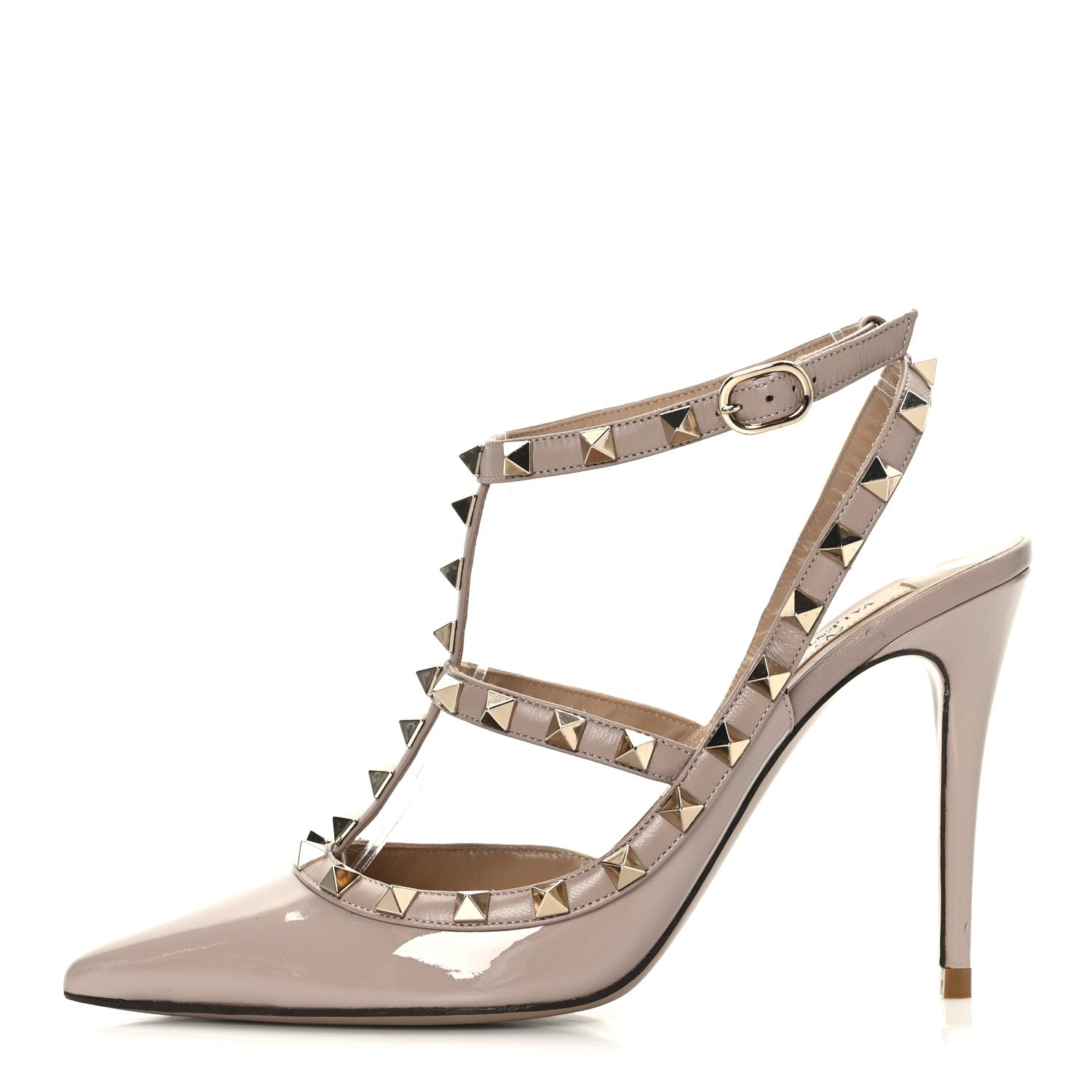 Valentino Garavani Patent Nappa Rockstud Ankle Strap 100mm Pumps 38.5 Poudre 1 of 7
