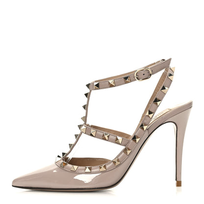 Valentino Garavani Patent Nappa Rockstud Ankle Strap 100mm Pumps 38.5 Poudre 1 of 7