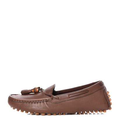 Gucci Hebron Calfskin Womens Bamboo Tassel Driver Loafers 39 New Oak 1 of 10