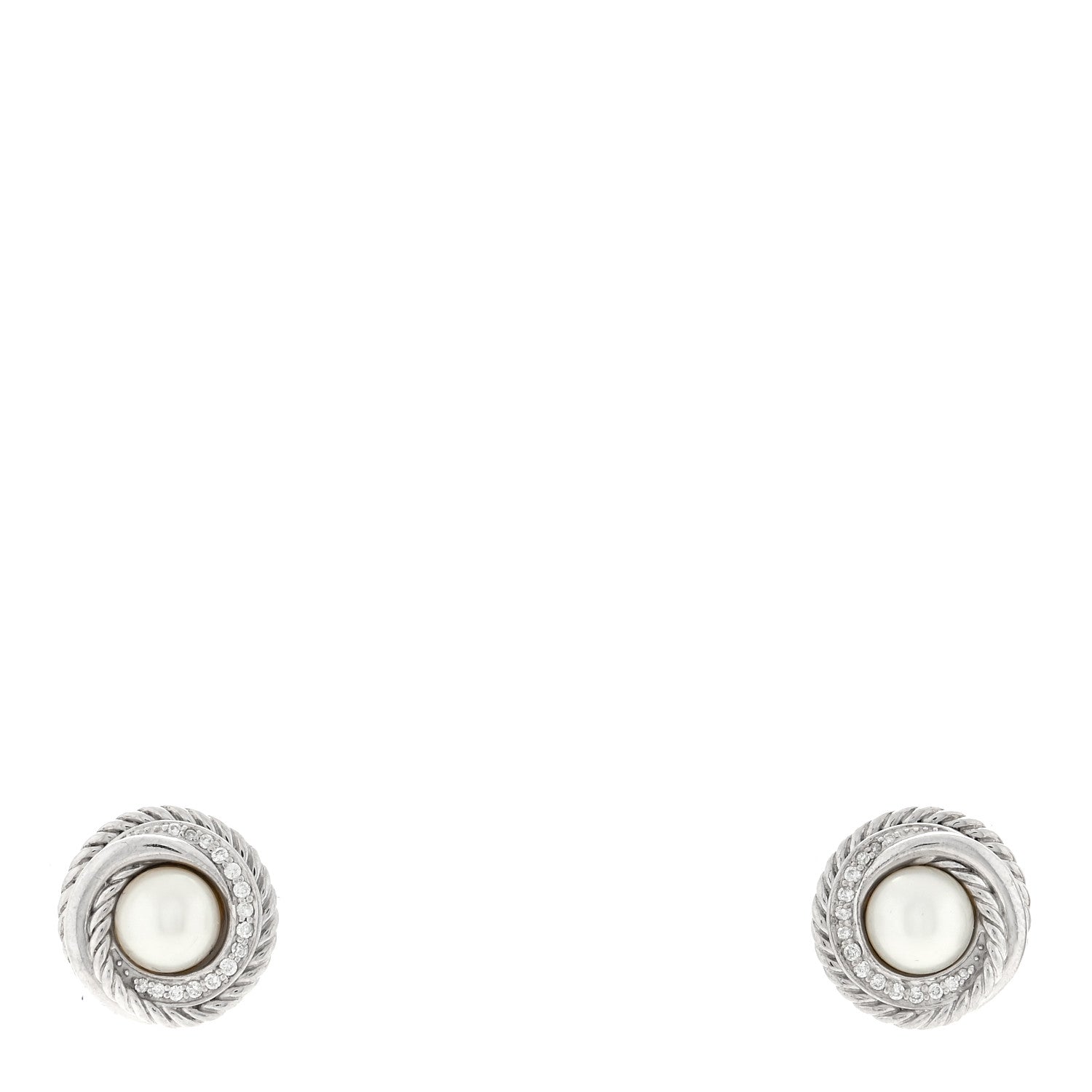 David Yurman Sterling Silver Diamond Freshwater Pearl Crossover Earrings 1 of 4