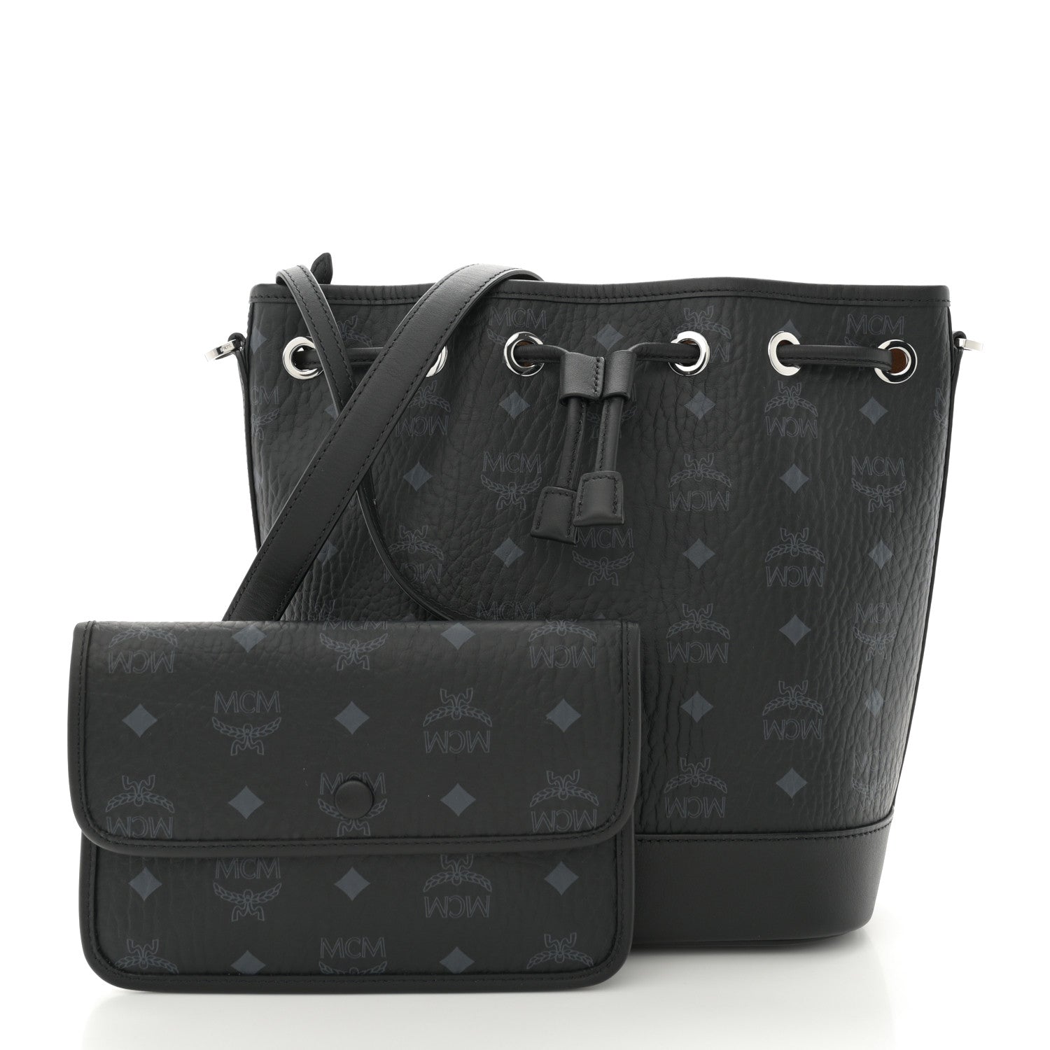 MCM Visetos Medium Dessau Drawstring Bucket Bag Black 3 of 11