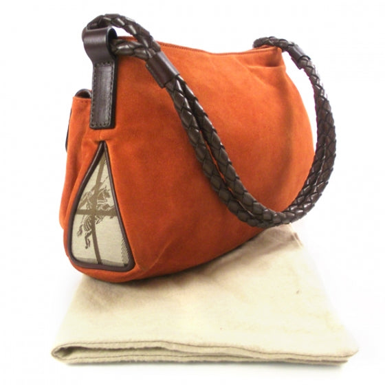 Burberry Suede Haymarket Check Shoulder Bag Orange 3 of 10