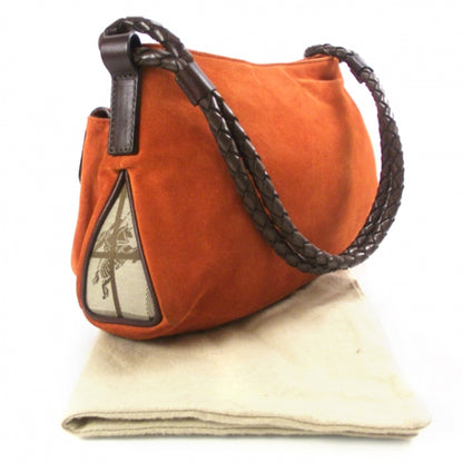 Burberry Suede Haymarket Check Shoulder Bag Orange 3 of 10
