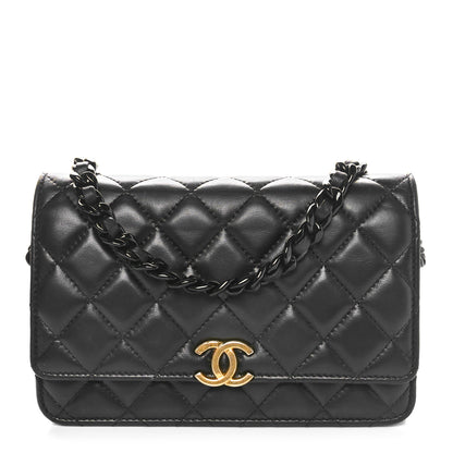 Chanel Lambskin Resin Quilted Wallet On Chain WOC Black 1 of 11