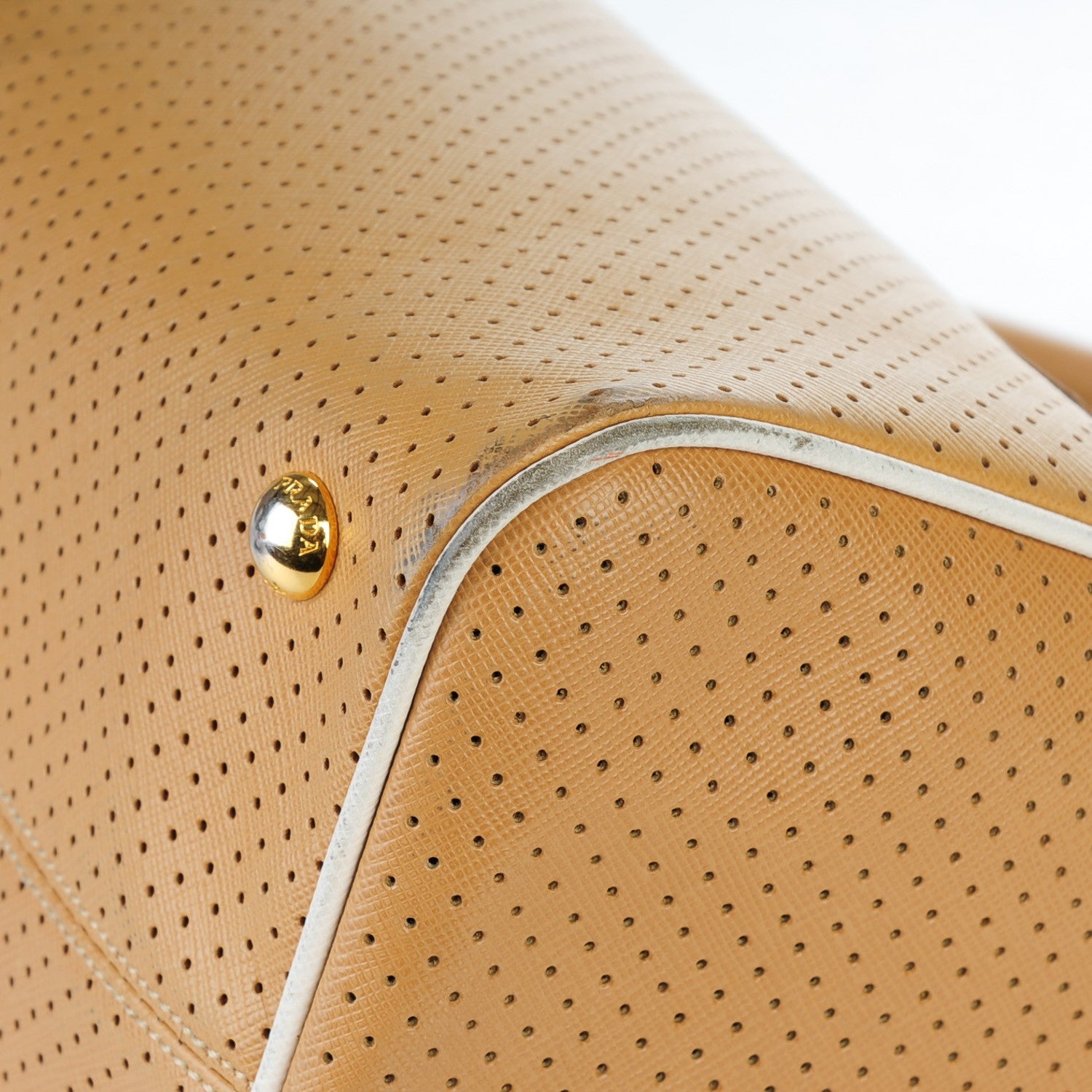 Prada Saffiano Perforated Bauletto Cammello 8 of 10