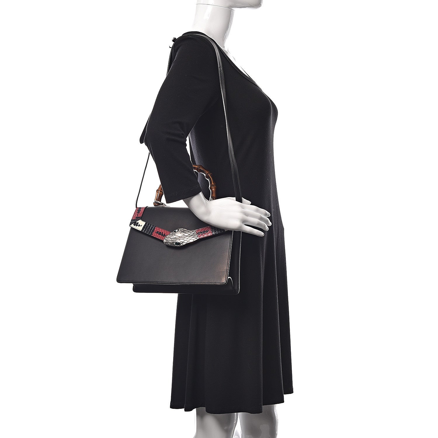 Gucci Calfskin Snakeskin Small Lilith Top Handle Bag Black 2 of 11