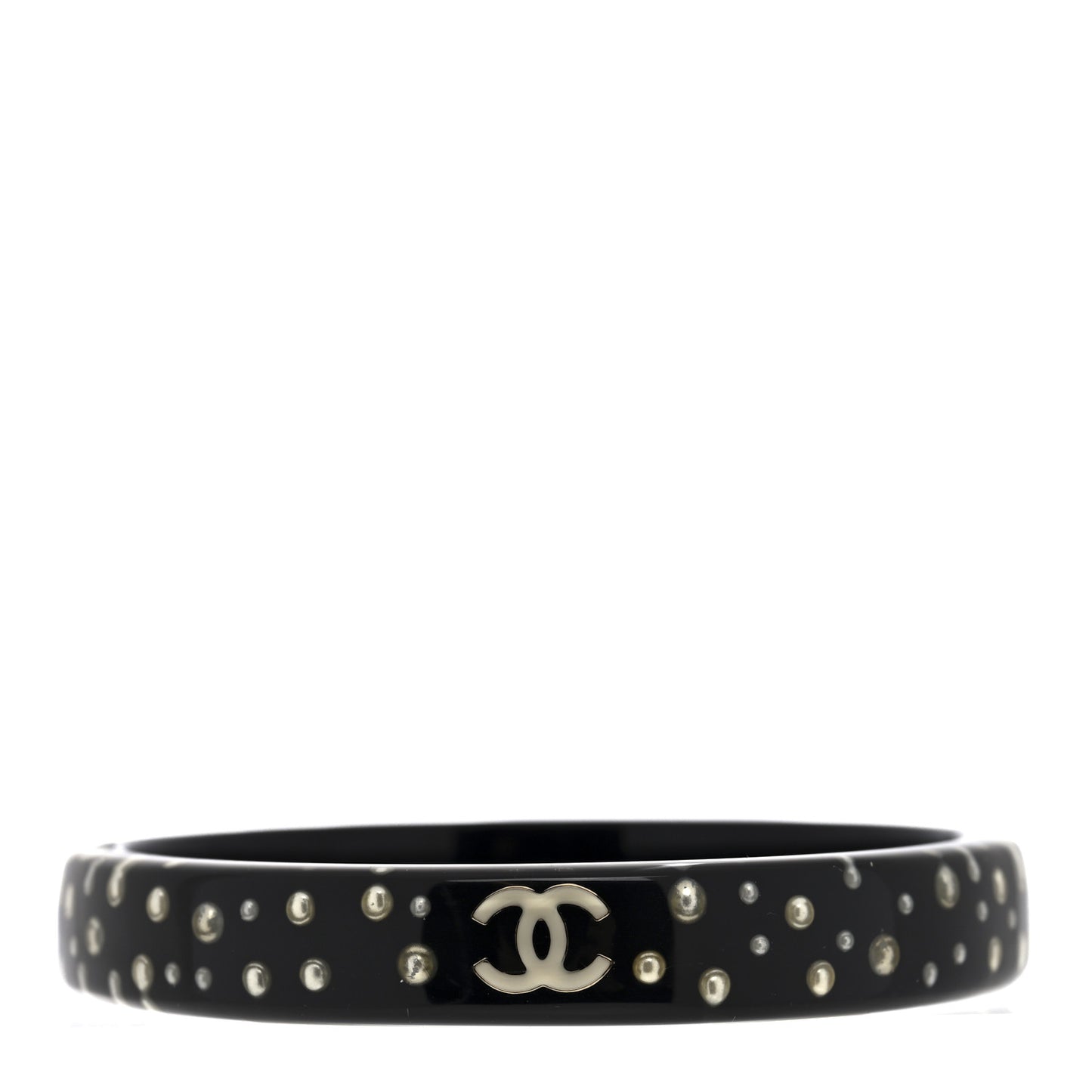 Resin Pearl CC Bangle Bracelet Black