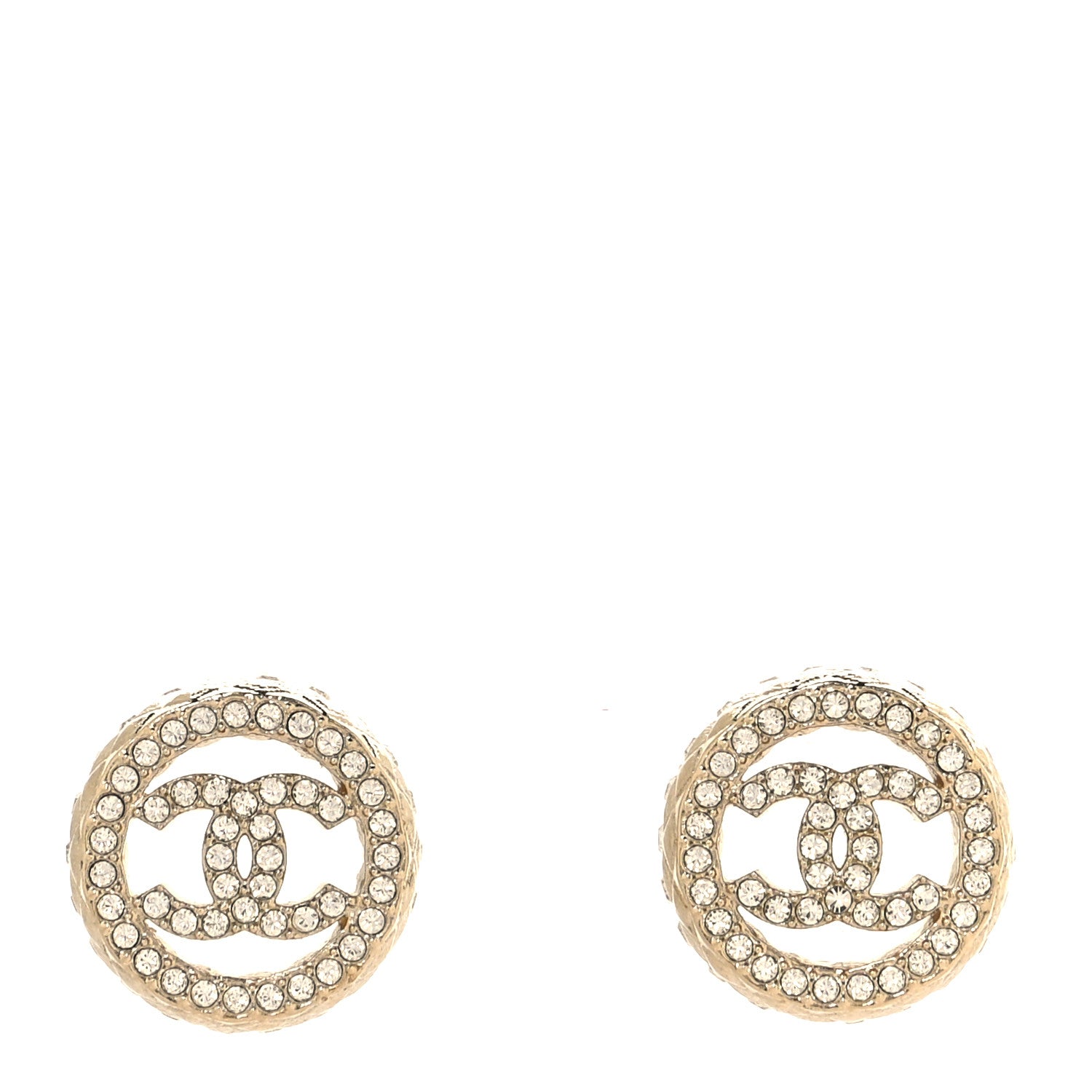 Chanel Crystal CC Round Earrings Gold 1 of 8