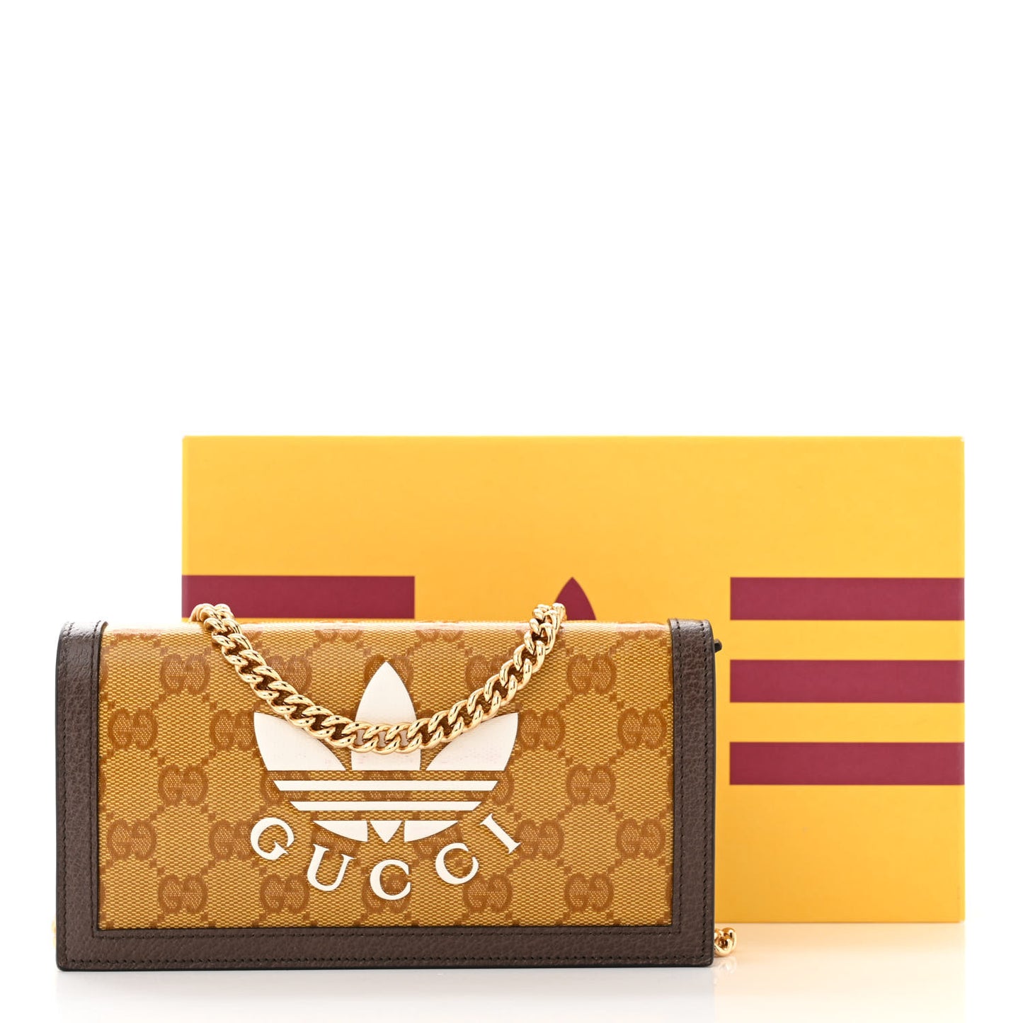 X ADIDAS Monogram Trefoil Embossed Wallet On Chain Brown