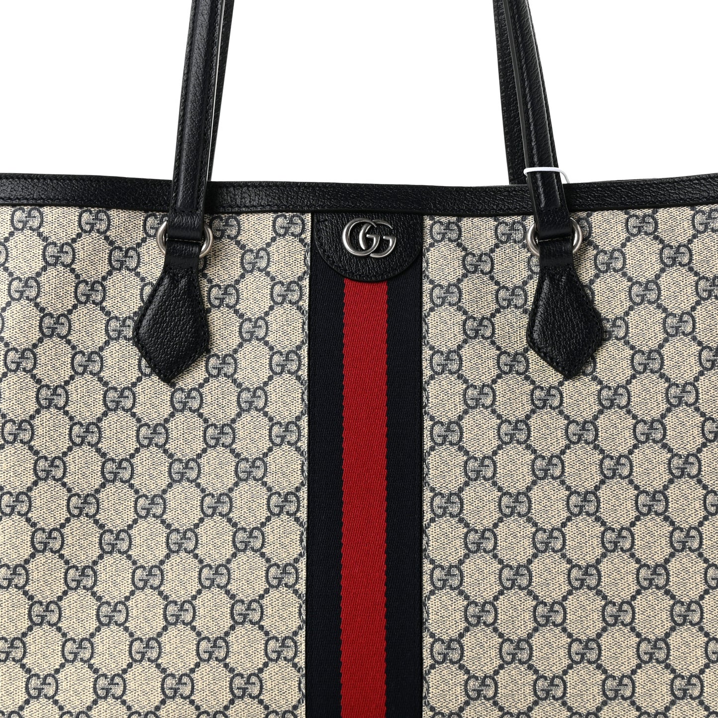 GG Supreme Monogram Textured Calfskin Web Medium Ophidia Shopping Tote Beige Blue