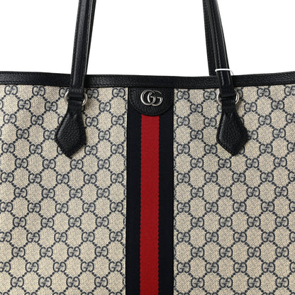 Gucci GG Supreme Monogram Textured Calfskin Web Medium Ophidia Shopping Tote Beige Blue 8 of 10