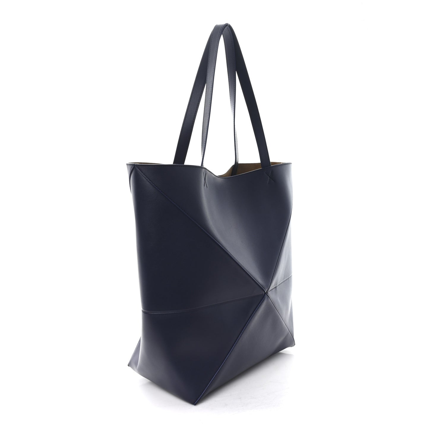 Shiny Calfskin XL Puzzle Fold Tote Abyss Blue