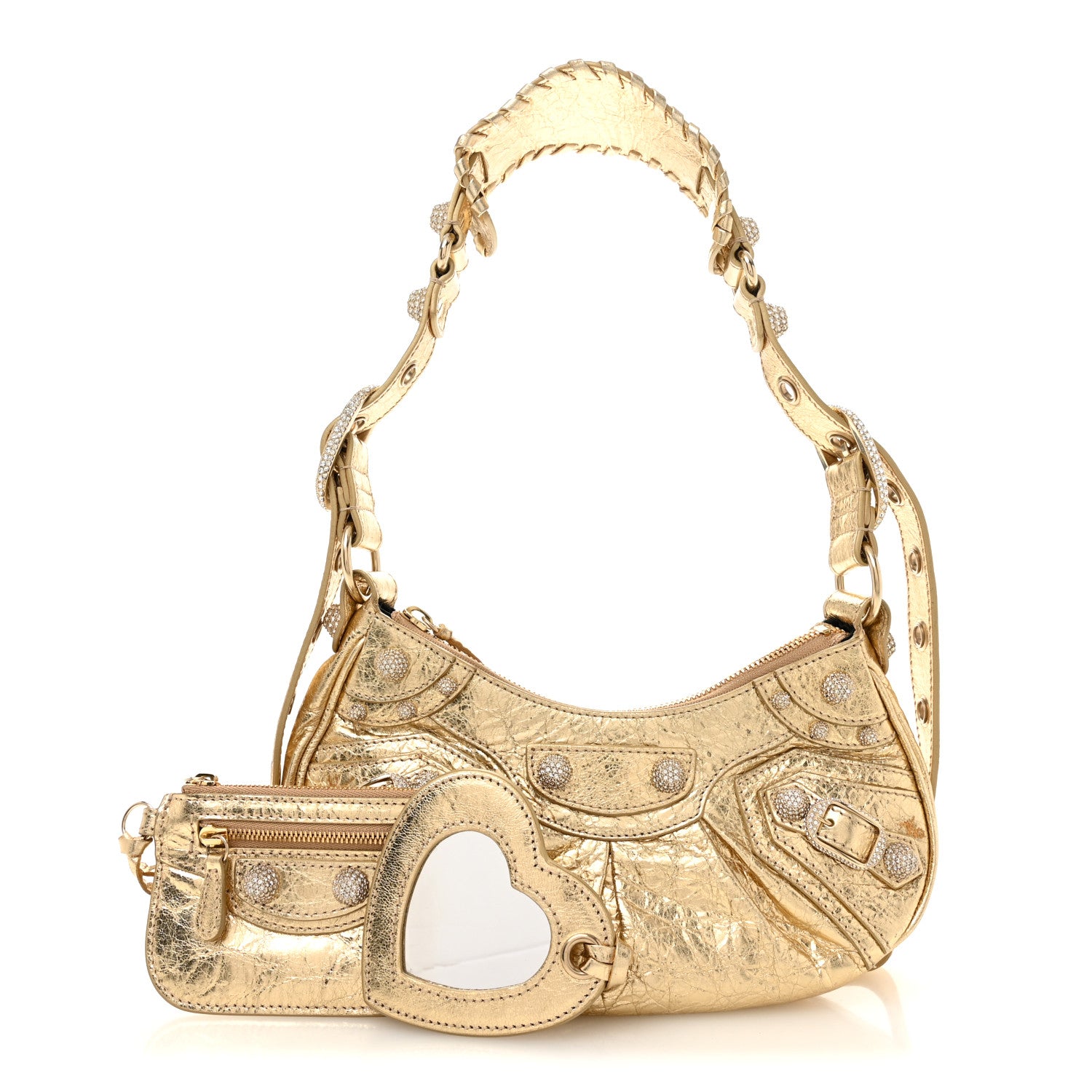 Balenciaga Metallic Agneau Arena Crystal Le Cagole Shoulder Bag XS Light Gold 4 of 21