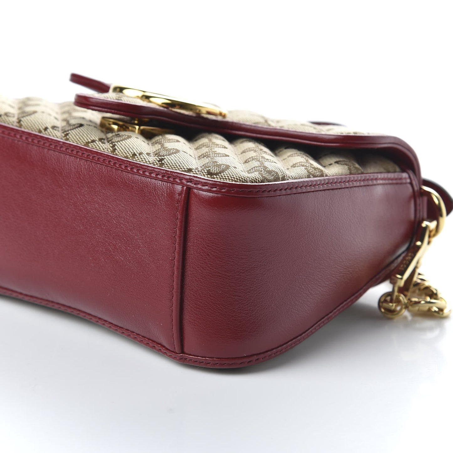 Monogram Glazed Calfskin Matelasse Diagonal Mini GG Marmont Top Handle Shoulder Bag Beige Ebony New Cherry Red
