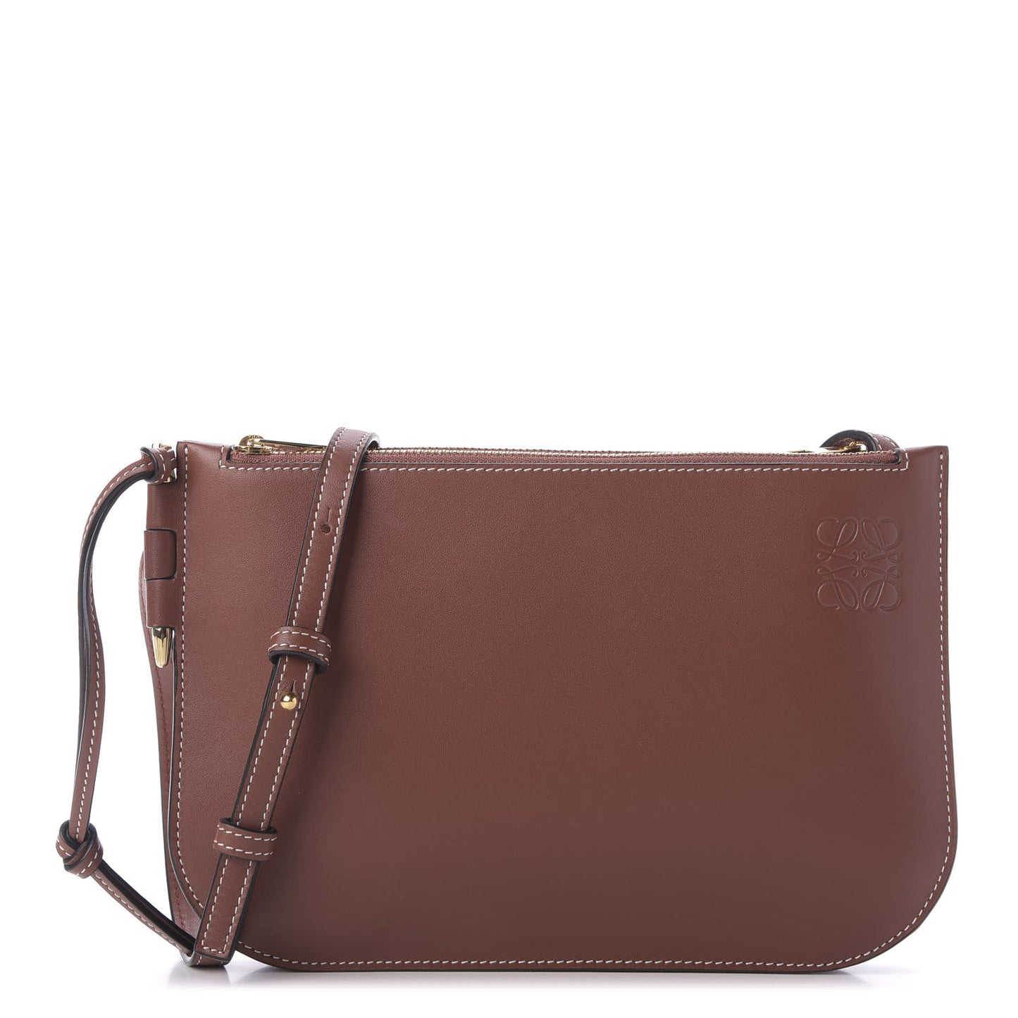 Calfskin Gate Double Zip Pouch Crossbody Brick