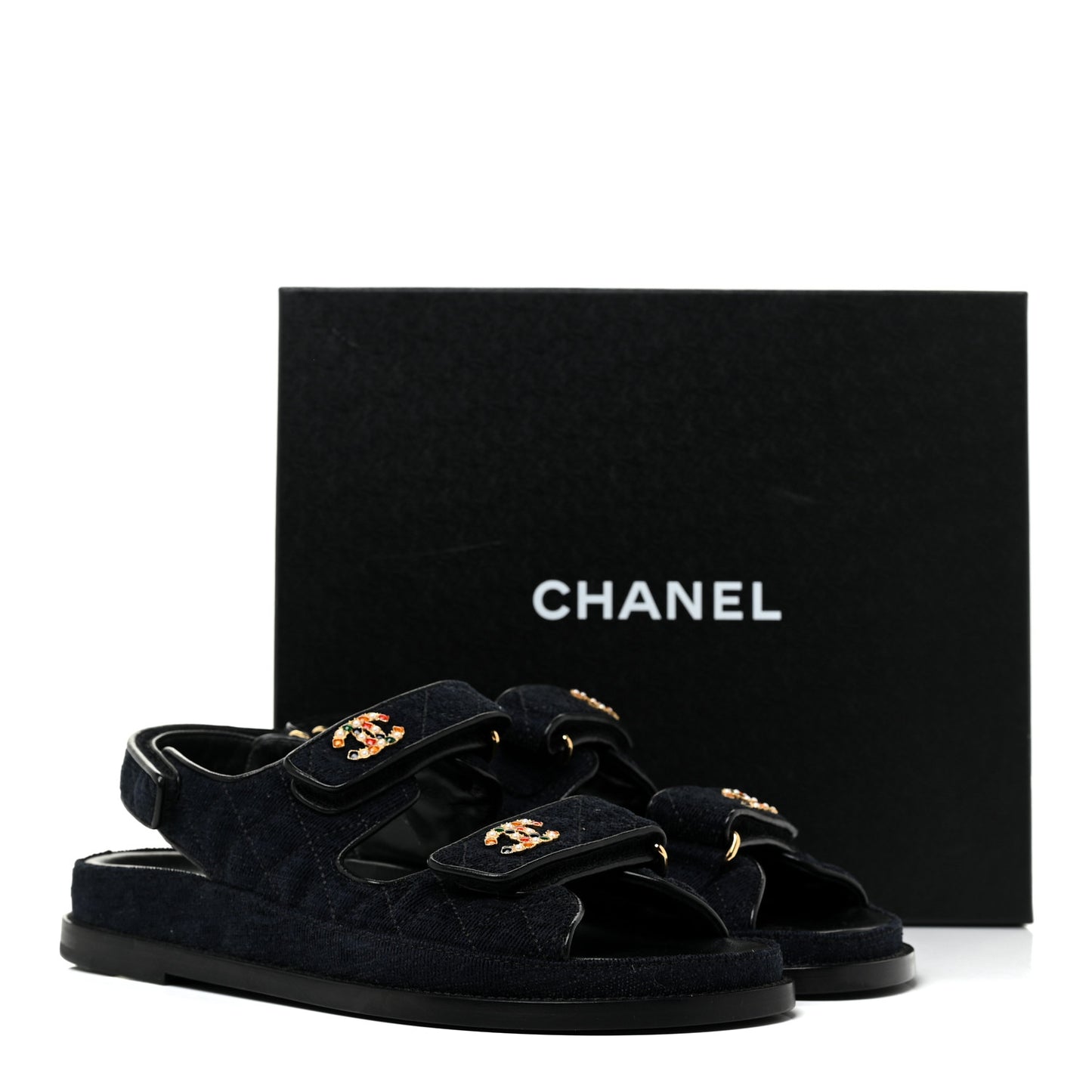 Velvet Velcro Dad Sandals 38.5 Navy Blue